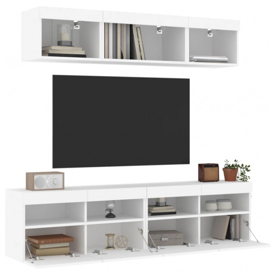 Sieninė TV sekcija su LED, 5 dalių, balta, apdirbta mediena