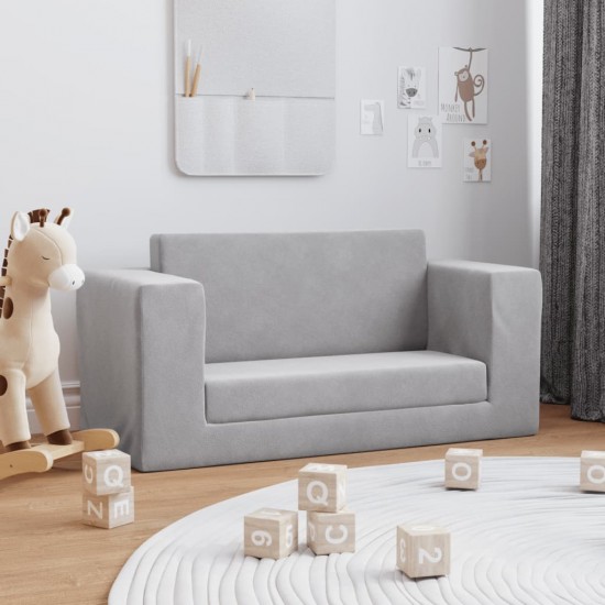 Vaikiška dvivietė sofa-lova, šviesiai pilka, minkštas pliušas