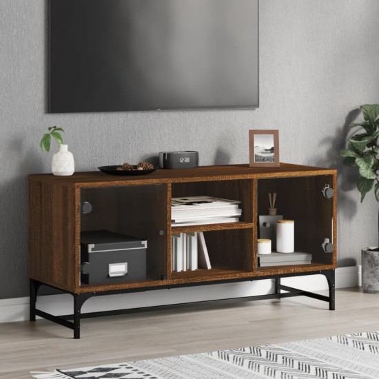 TV spintelė su stiklinėmis durelėmis, ruda ąžuolo, 102x37x50cm