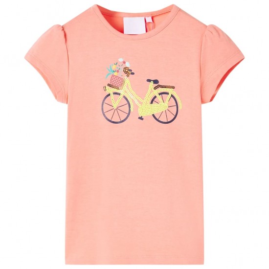 Vaikiški marškinėliai, koralų, su dviračio spaudiniu, 116 dydžio