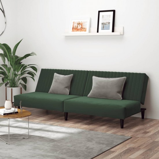 Dvivietė sofa-lova, tamsiai žalios spalvos, aksomas