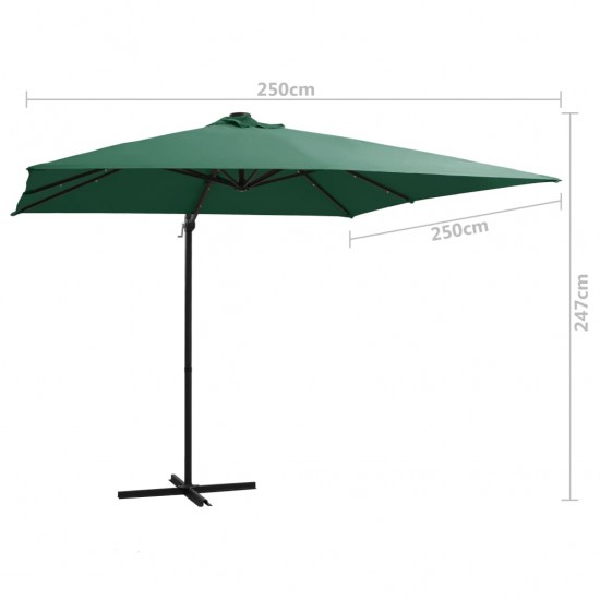 Gembinis skėtis su LED/plieniniu stulpu, žalias, 250x250cm