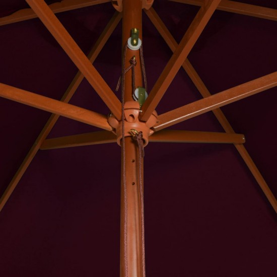 Lauko skėtis su mediniu stulpu, tamsiai raudonas, 200x300cm