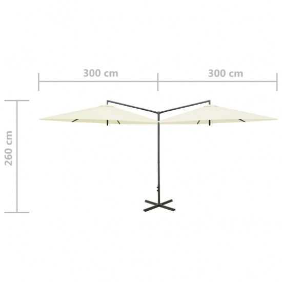 Dvigubas skėtis su plieniniu stulpu, smėlio spalvos, 600cm