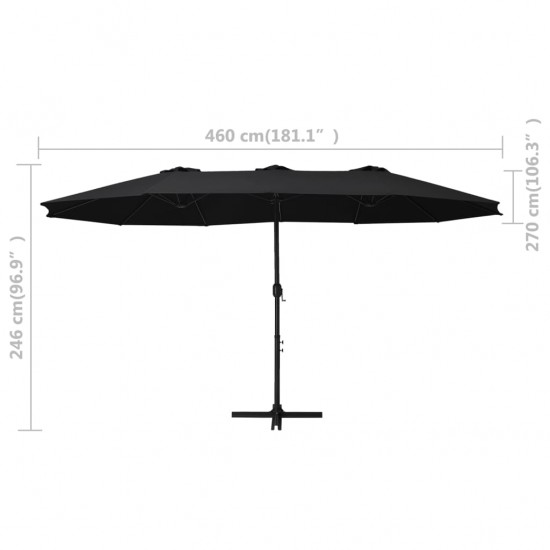 Lauko skėtis su aliuminio stulpu, juodos spalvos, 460x270cm