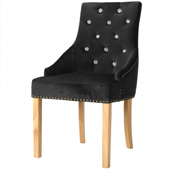 Valgomojo kėdės, 2vnt., juodos, ąžuolo masyvas ir aksomas