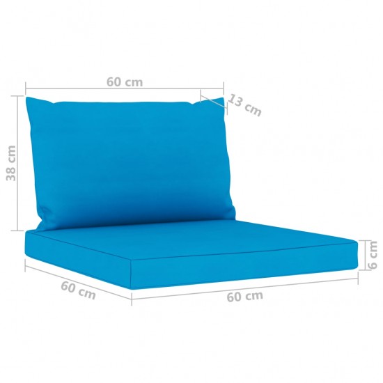 Keturvietė sodo sofa su šviesiai mėlynos spalvos pagalvėlėmis