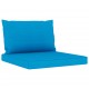 Keturvietė sodo sofa su šviesiai mėlynos spalvos pagalvėlėmis