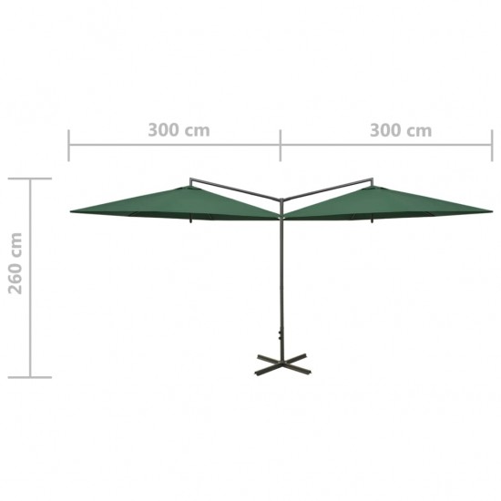 Dvigubas skėtis su plieniniu stulpu, žalios spalvos, 600cm