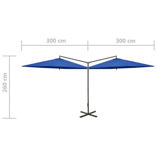 Dvigubas skėtis su plieniniu stulpu, tamsiai mėlynas, 600cm