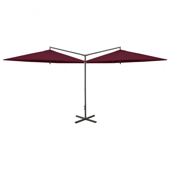 Dvigubas skėtis su plieniniu stulpu, vyšninės spalvos, 600cm