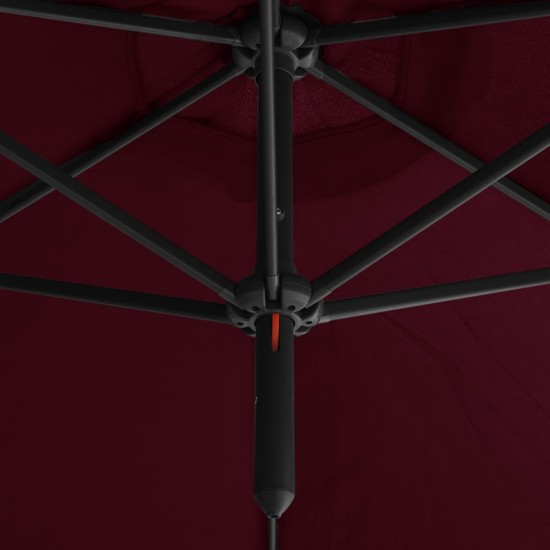 Dvigubas skėtis su plieniniu stulpu, vyšninės spalvos, 600cm