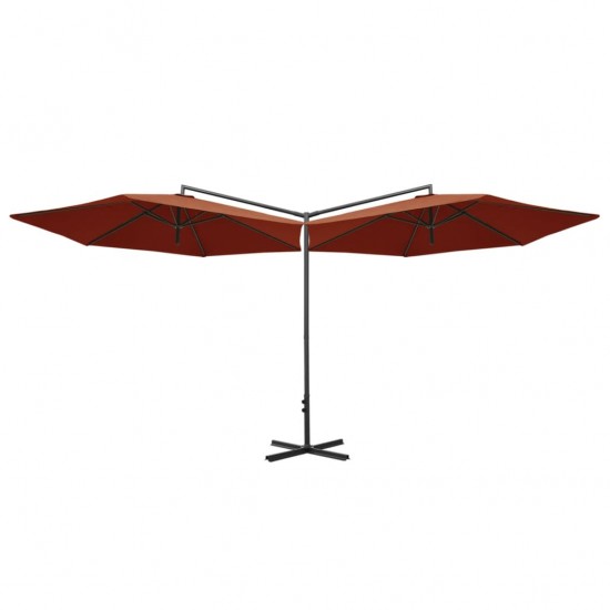 Dvigubas skėtis su plieniniu stulpu, terakota spalvos, 600cm