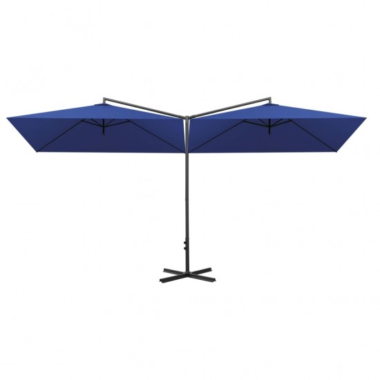 Dvigubas skėtis su plieniniu stulpu, tamsiai mėlynas, 600x300cm