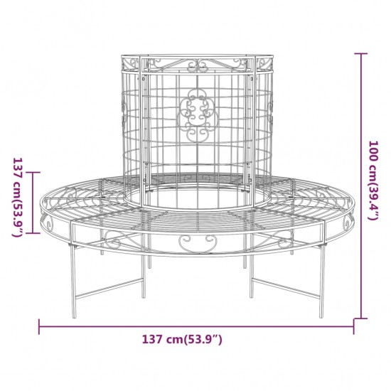 Apvalus suoliukas aplink medį, juodas, 137cm skersmens, plienas