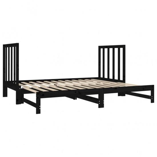 Ištraukiama lova, juoda, 2x(90x190)cm, pušies medienos masyvas