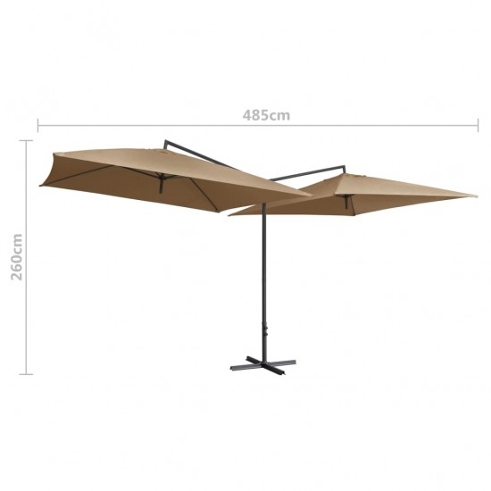 Dvigubas skėtis su plieniniu stulpu, taupe spalvos, 250x250cm