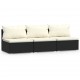 Trivietė sofa su pagalvėlėmis, juodos spalvos, poliratanas