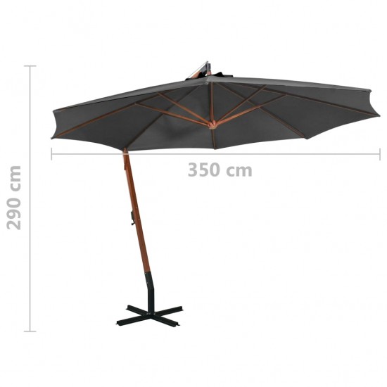 Kabantis skėtis su stulpu, antracito, 3,5x2,9m, eglės masyvas