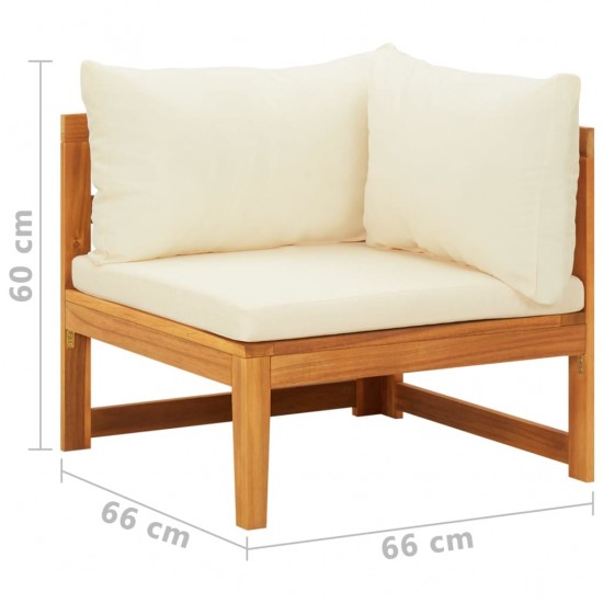 Kampinė sofa su kreminėmis pagalvėlėmis, akacijos masyvas