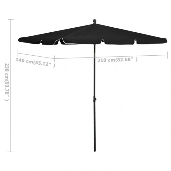 Sodo skėtis nuo saulės su stulpu, juodos spalvos, 210x140cm