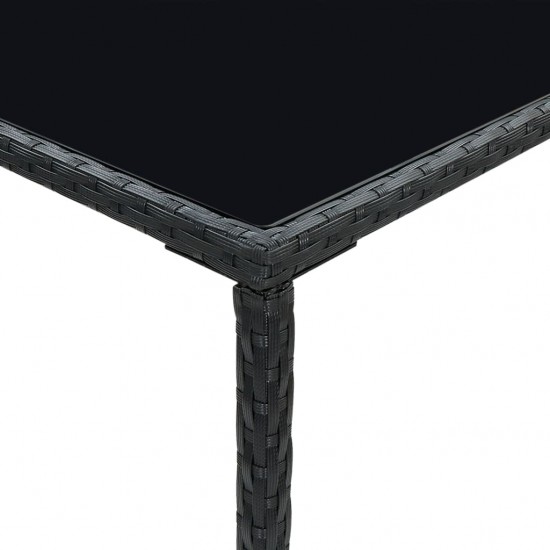 Sodo baro stalas, juodas, 70x70x110cm, poliratanas ir stiklas