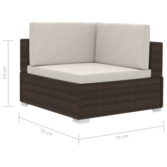 Sodo sofos komplektas su pagalvėmis, 3 dalių, rudas, ratanas