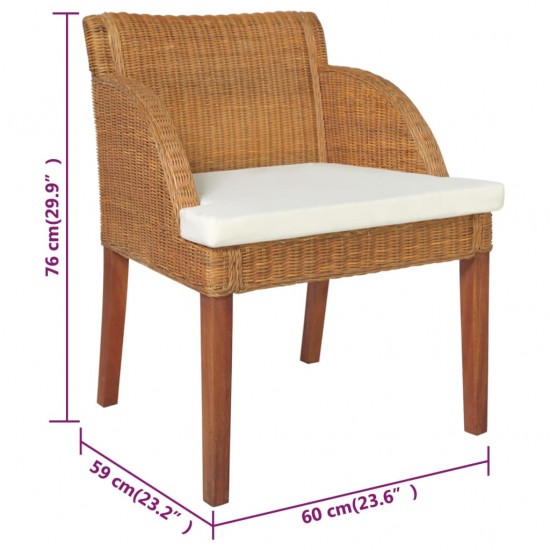 Valgomojo kėdės su pagalvėmis, 2vnt., rudos, natūralus ratanas