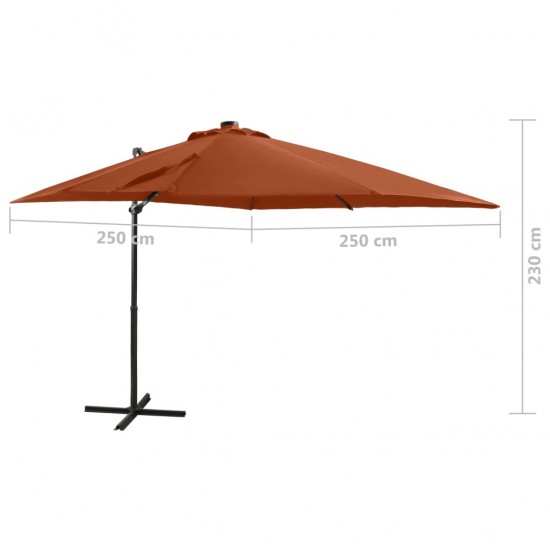 Gembinis skėtis su stulpu ir LED lemputėmis, terakota, 250cm