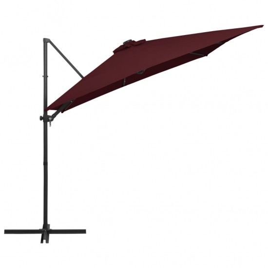 Gembinis skėtis su LED lemputėmis, tamsiai raudonas, 250x250cm