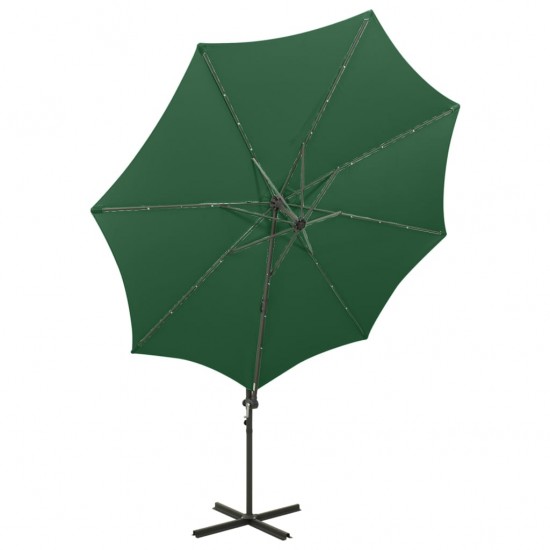 Gembinis skėtis su stulpu ir LED lemputėmis, žalias, 300cm