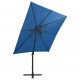 Gembinis skėtis su stulpu ir LED lemputėmis, mėlynas, 250cm