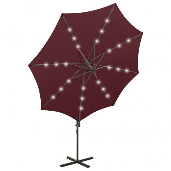 Gembinis skėtis su stulpu ir LED lemputėmis, raudonas, 300cm