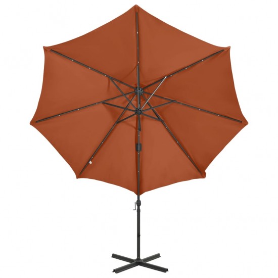 Gembinis skėtis su stulpu ir LED lemputėmis, terakota, 300cm