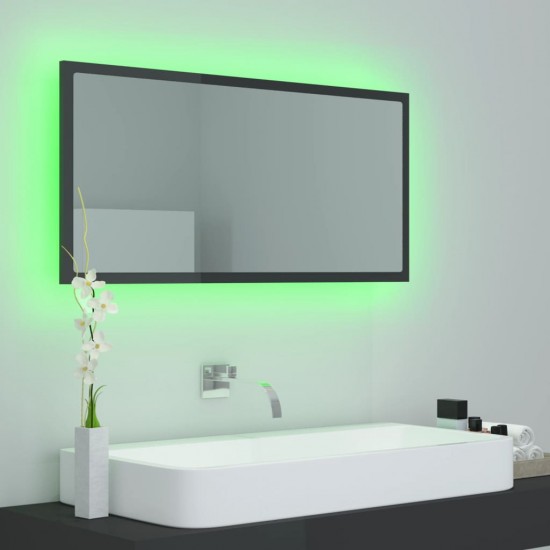 Vonios LED veidrodis, pilkas, 90x8,5x37cm, akrilas, blizgus