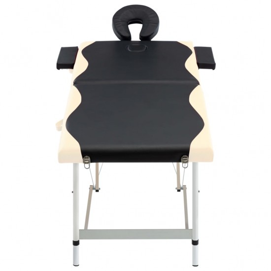 Sulankstomas masažo stalas, juodas/smėlio, aliuminis, 2 zonų