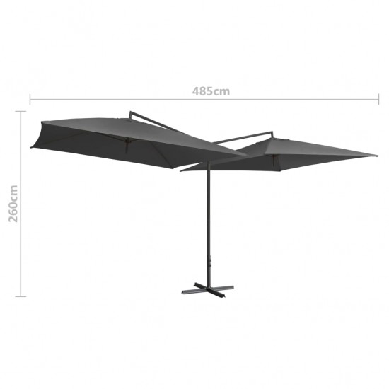 Dvigubas skėtis su plieniniu stulpu, antracito, 250x250cm