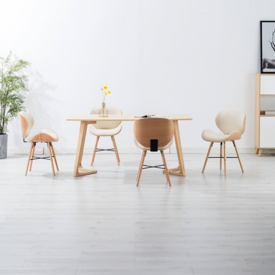 Valgomojo kėdės, 4 vnt., kreminės, dirbtinė oda ir mediena