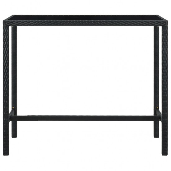 Sodo baro stalas, juodas, 130x60x110cm, poliratanas ir stiklas