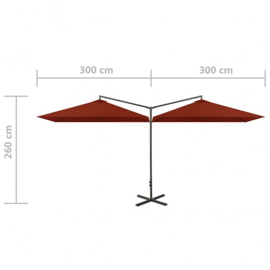 Dvigubas skėtis su plieniniu stulpu, terakota, 600x300cm