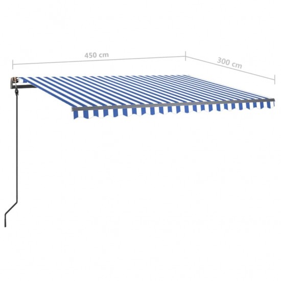 Rankiniu būdu ištraukiama markizė su LED, mėlyna/balta, 4,5x3m