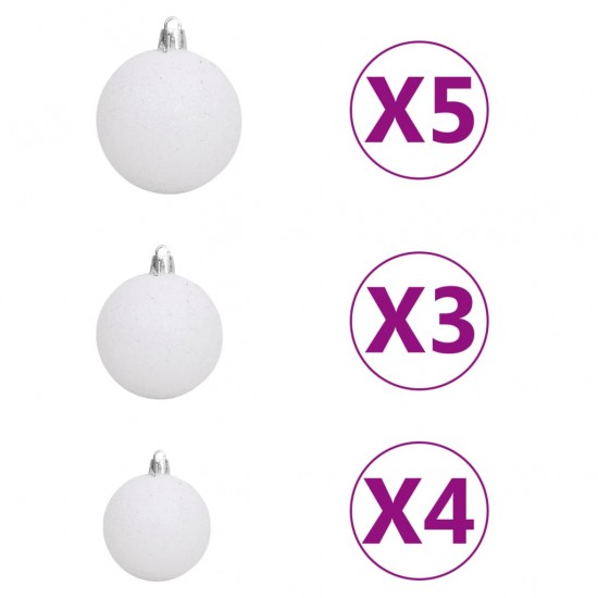 Dirbtinė pusinė Kalėdų eglutė su LED/žaisliukais, balta, 240cm