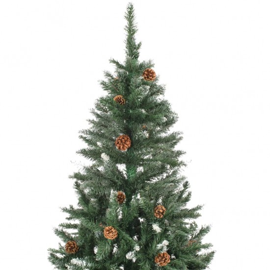 Dirbtinė kalėdinė eglutė su kankorėžiais ir baltu blizg., 150cm