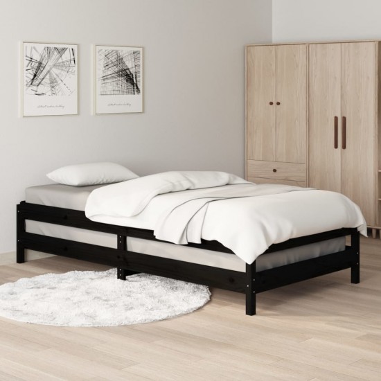 Sudedama lova, juoda, 100x200cm, pušies medienos masyvas