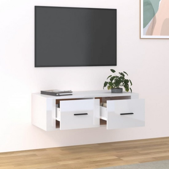 Pakabinama TV spintelė, balta, 80x36x25cm, mediena, blizgi