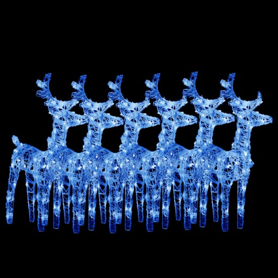 Kalėdiniai elniai, 6vnt., akrilas, 240 mėlynos spalvos LED