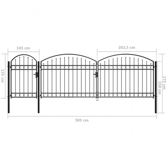 Sodo vartai su arkiniu viršumi, juodi, 1,75x5m, plienas