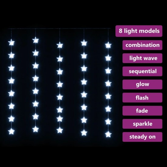 LED žvaigždžių užuolaida, 200 šaltų baltų LED lempučių