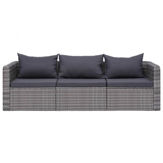 Sodo sofos komplektas su pagalvėmis, 3d., pilk. sp., polir.