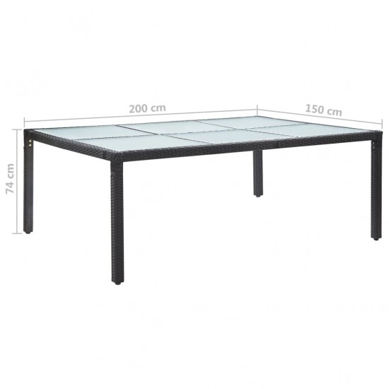 Lauko valgomojo stalas, juodas, 200x150x74cm, poliratanas